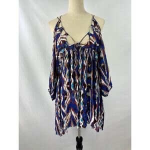 NWT FP Free People One Monarch Mini Dress Blue Abstract Print XS Off Shoulder